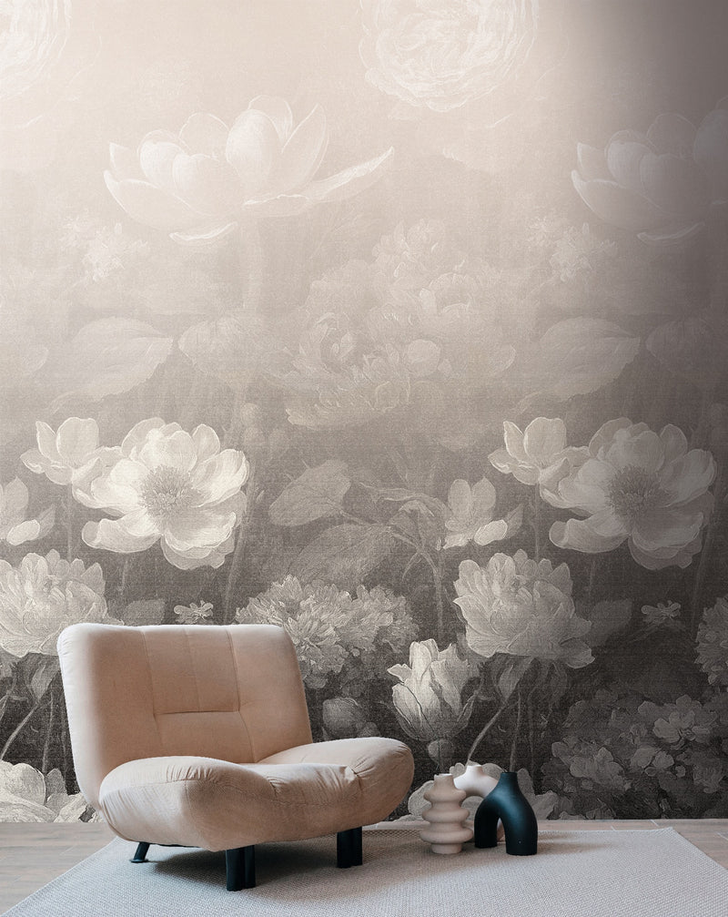Carta da parati fiori bianco grigio