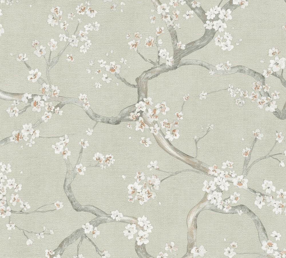 carta-da-parati-fiori-di-ciliegio-verde