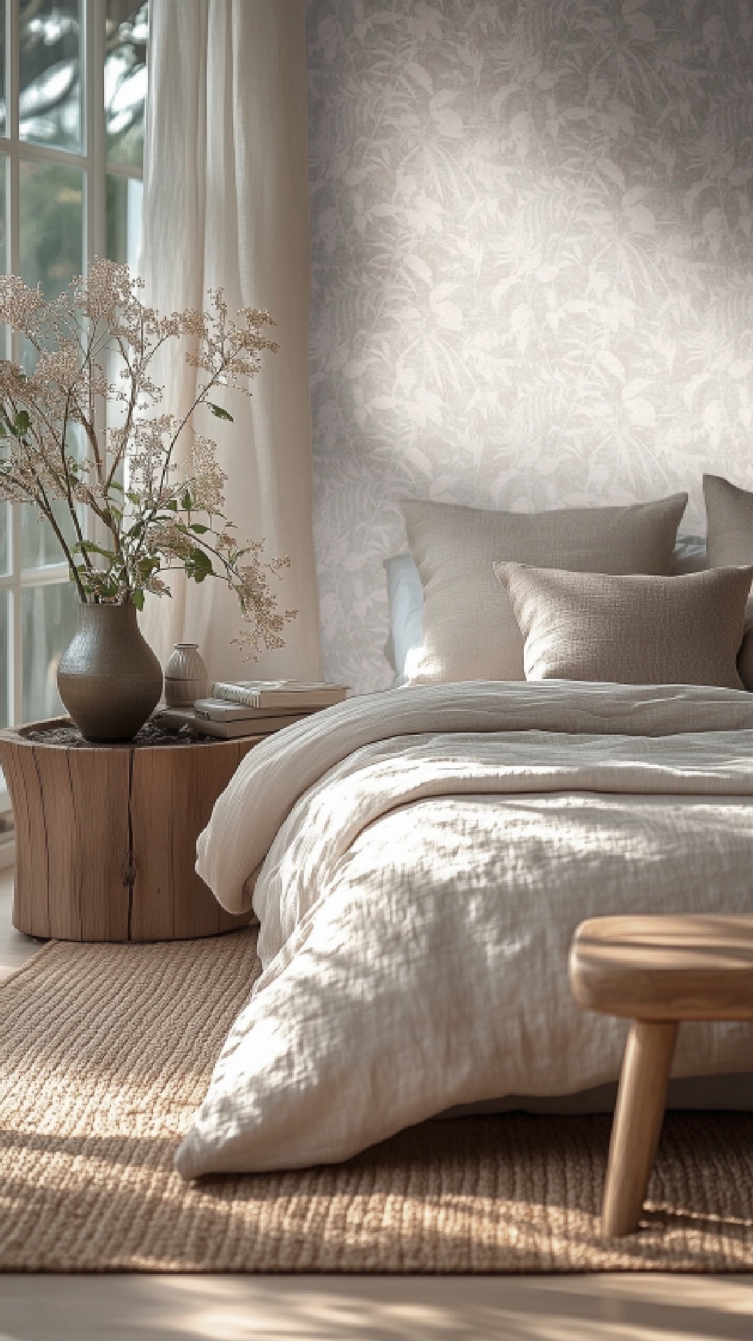 carta-da-parati-foglie-grigio-ambientata