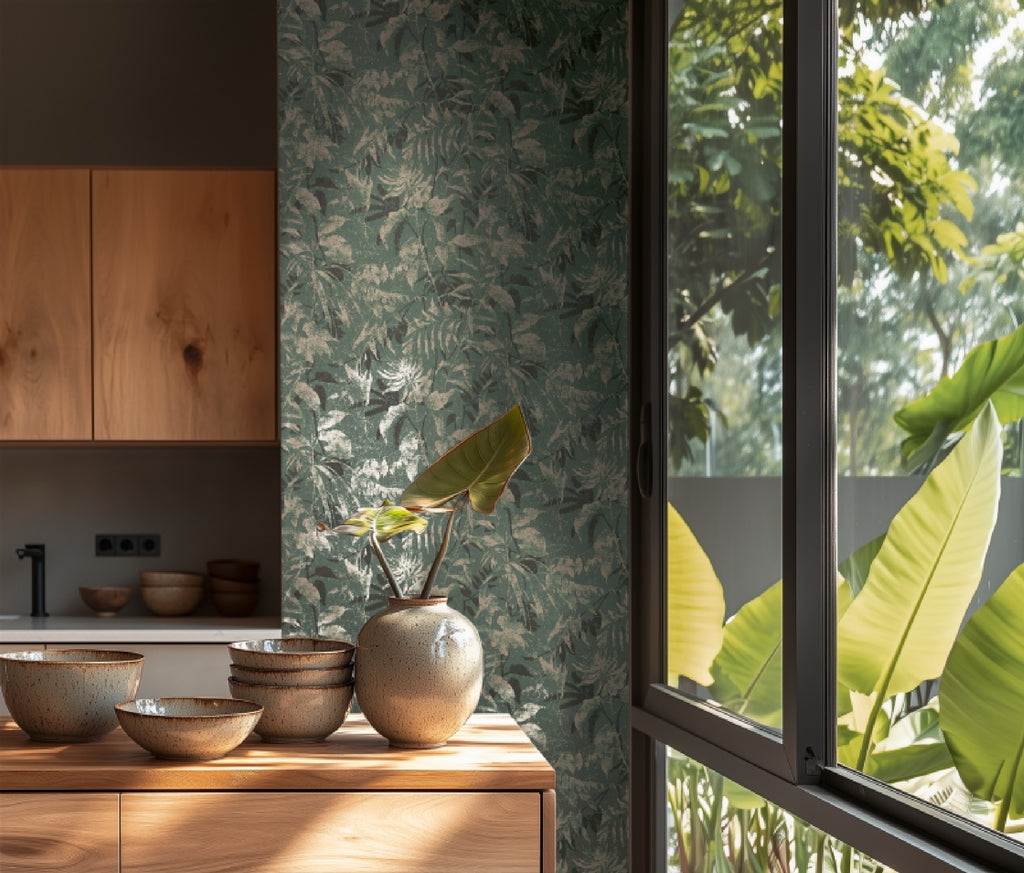 carta-da-parati-foglie-grigioverdeagave-ambientata