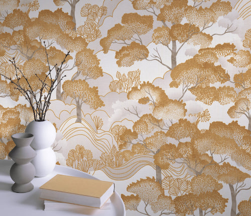 carta-da-parati-alberi-bianco-oro-ambientata