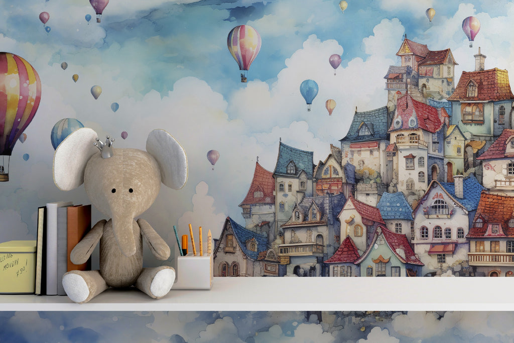 carta da parati bambini città nel cielo ambientata