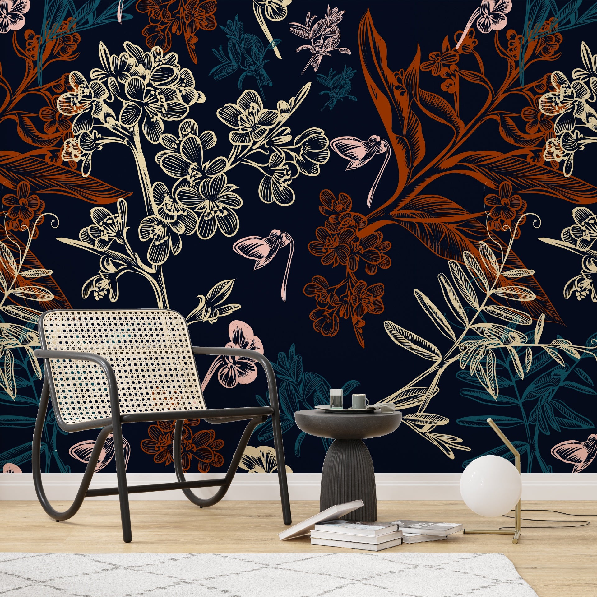 carta da parati essenze fiorite ambientata