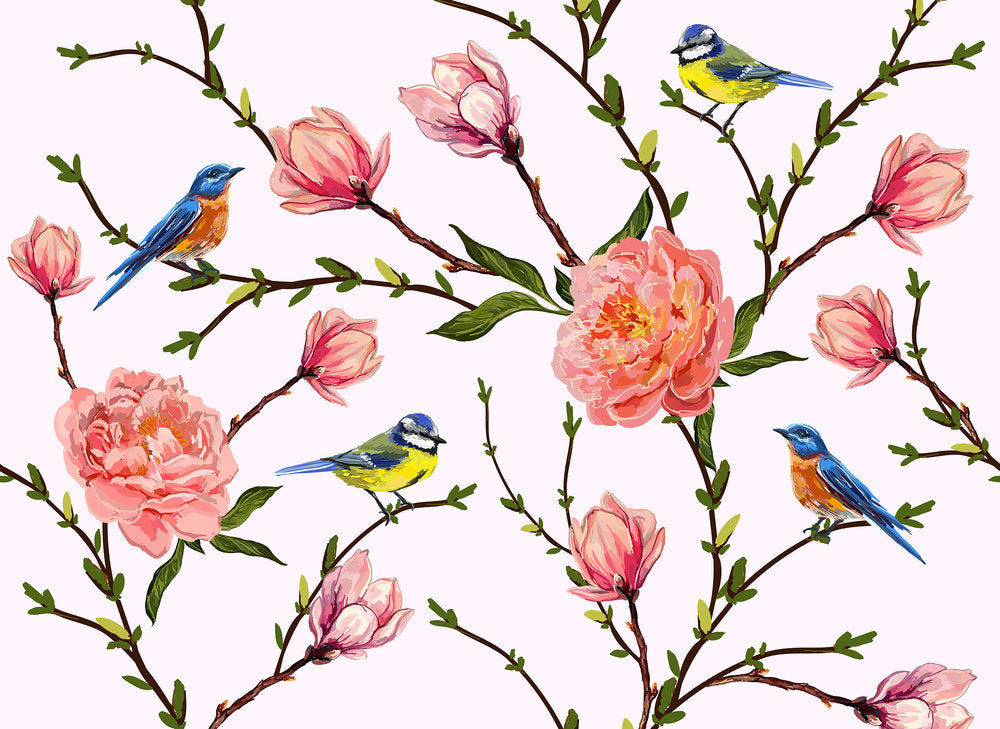 carta da parati fiori e uccelli