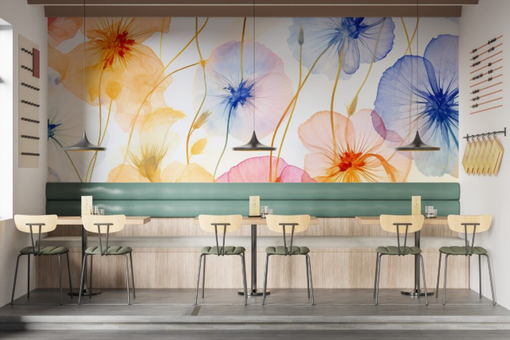 carta da parati fiori luminosi ambientata