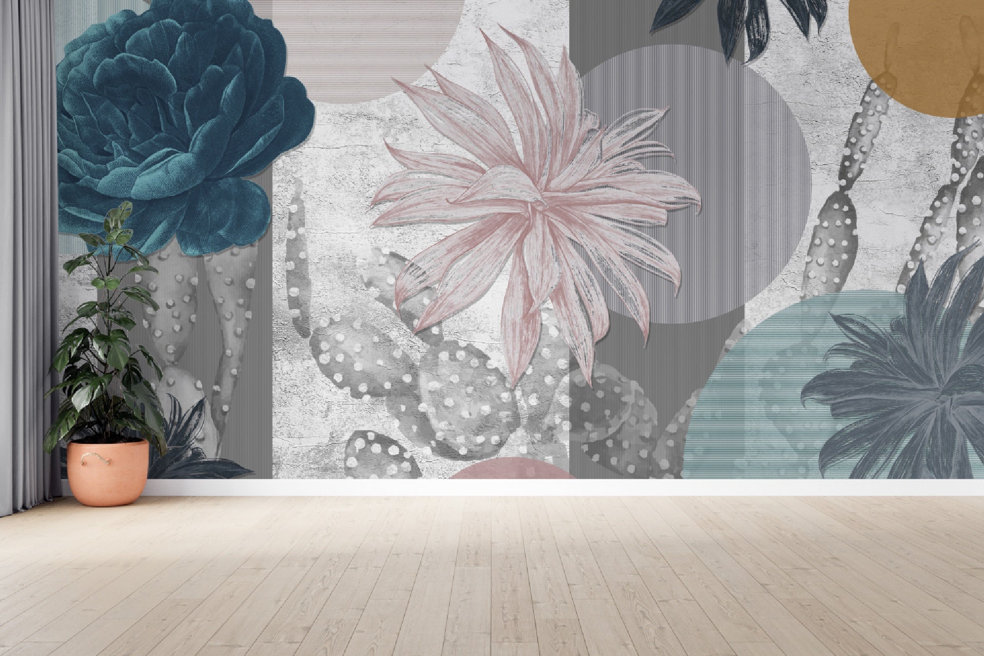 carta da parati fiori moderni ambientata