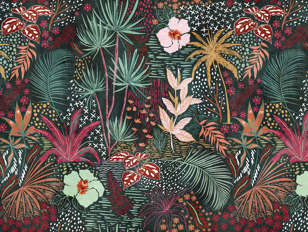 carta-da-parati-foglie-e-fiori-tropicali-the-wall-laguna