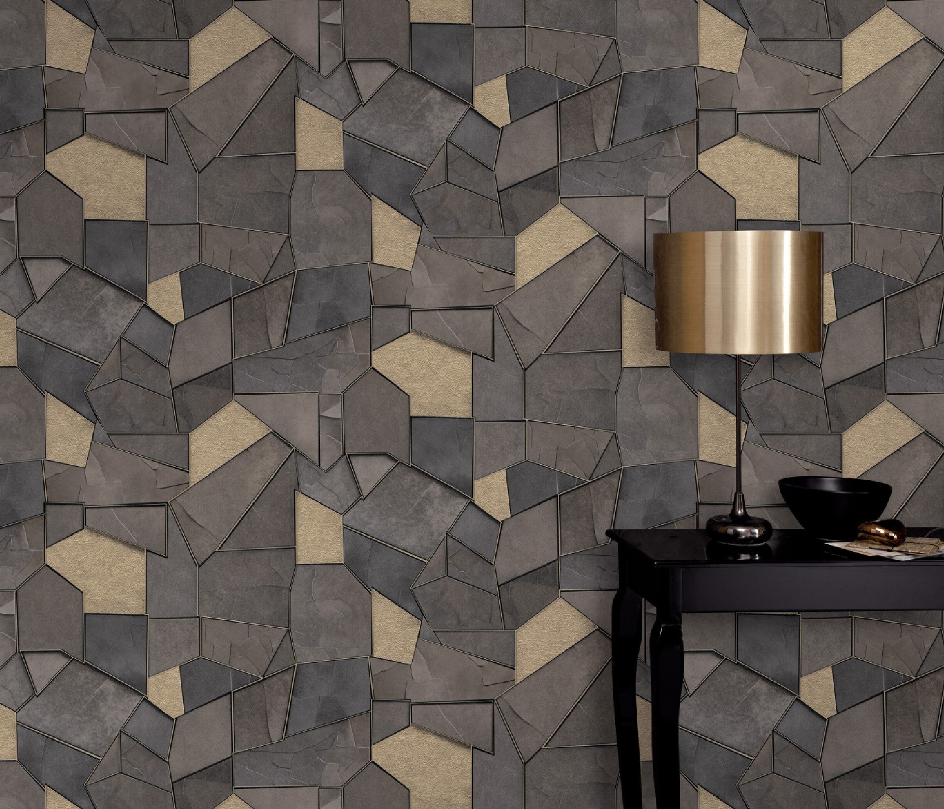 carta-da-parati-mosaico-grigio-oro-ambientata