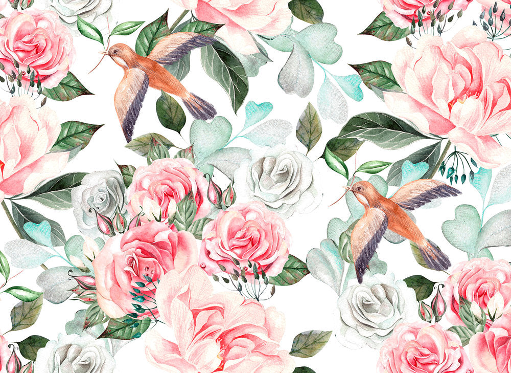 Beautiful watercolor seamless wedding pattern with eucaluptys, peony and rose.