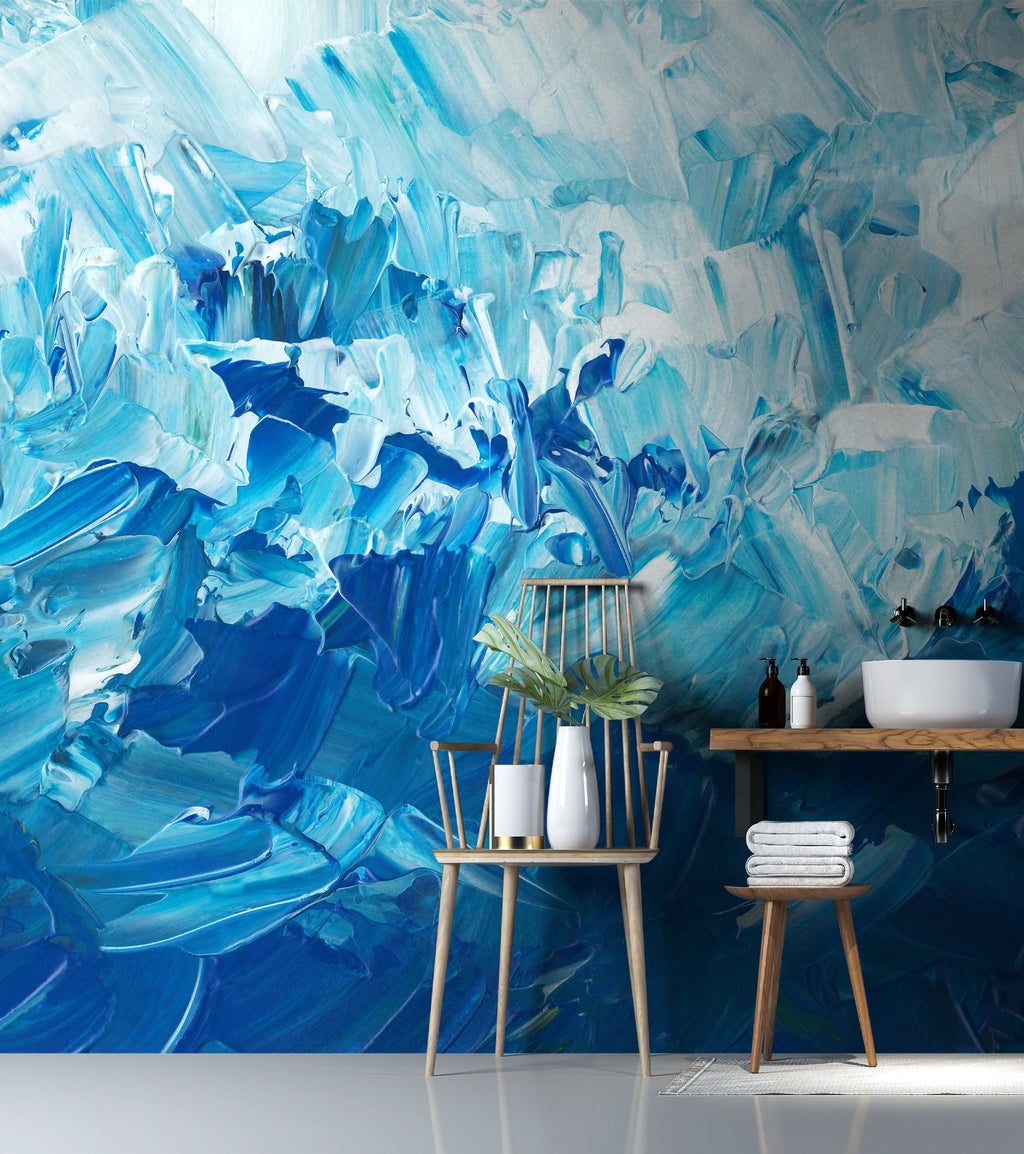 carta da parati pennellate blu ambientata