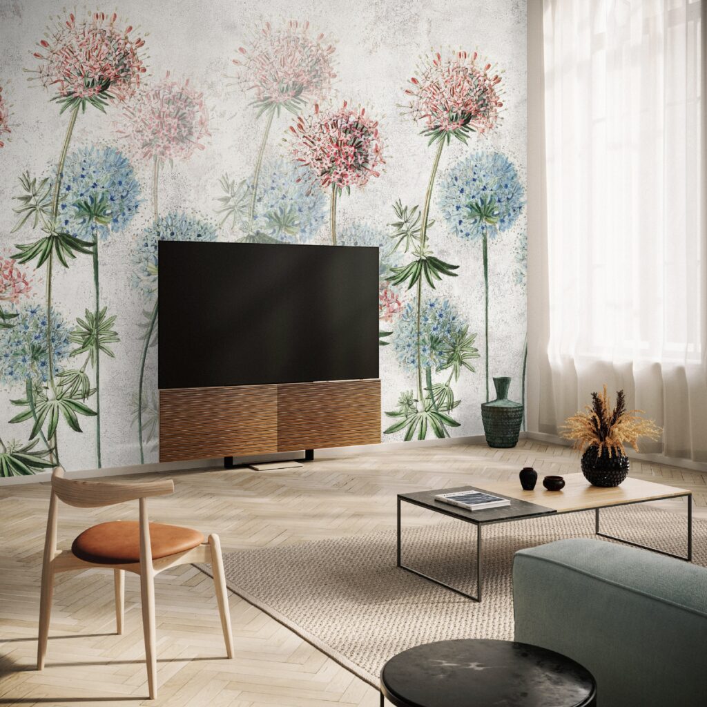 carta da parati soffioni color pastello ambientata