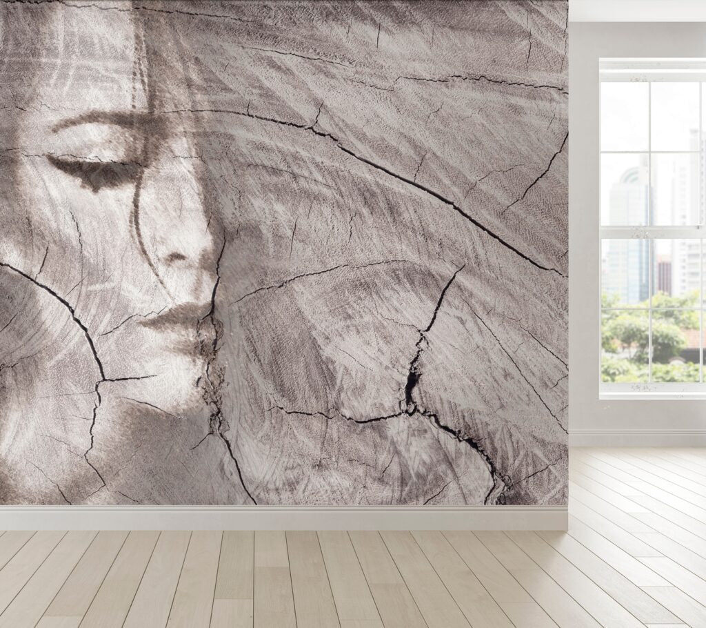 carta da parati volto trasparenza legno per arredare soggiorni, uffici e studi di design