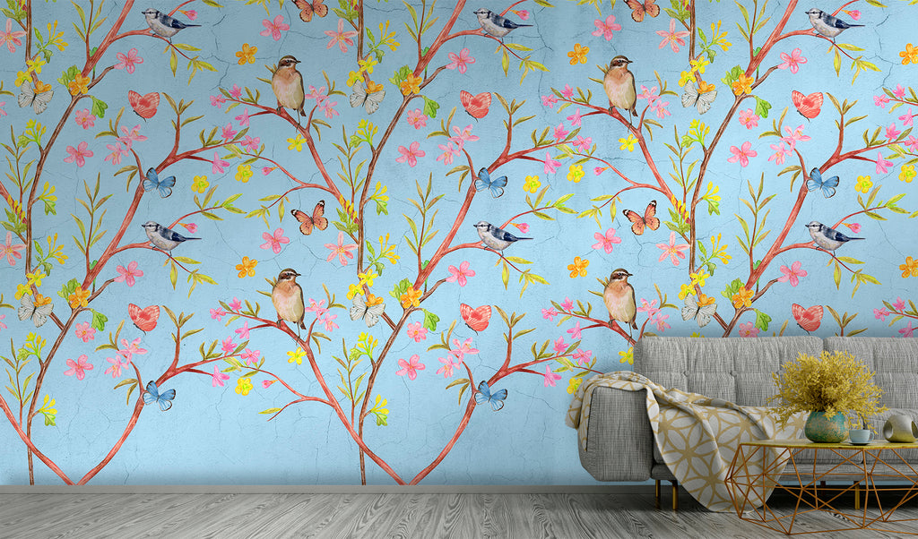 Carta da parati uccelli fiori