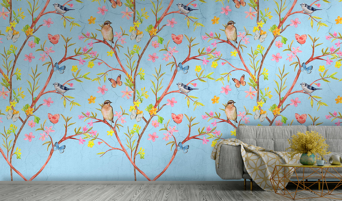 Carta da parati uccelli fiori