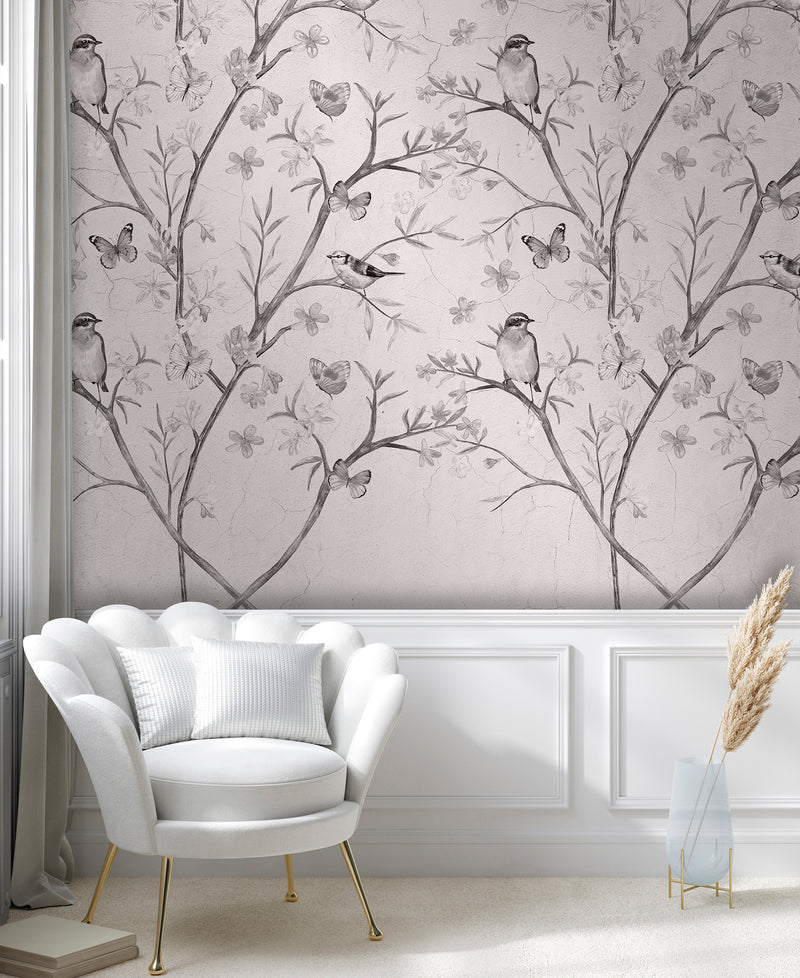 Carta da parati uccelli fiori