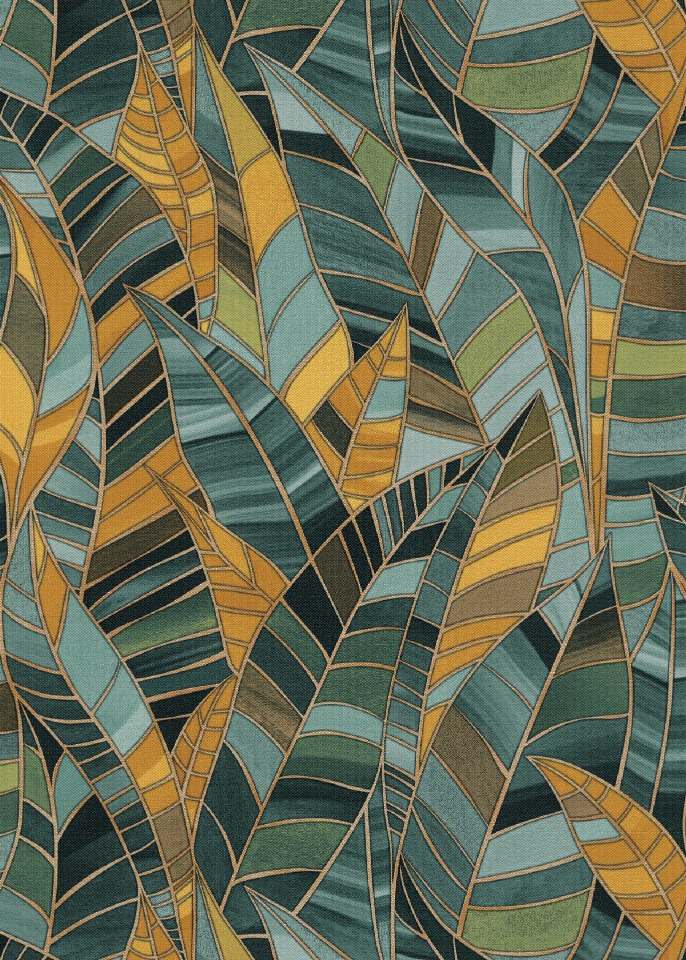 carta-da-parati-foglie-geometriche-verdi-oro
