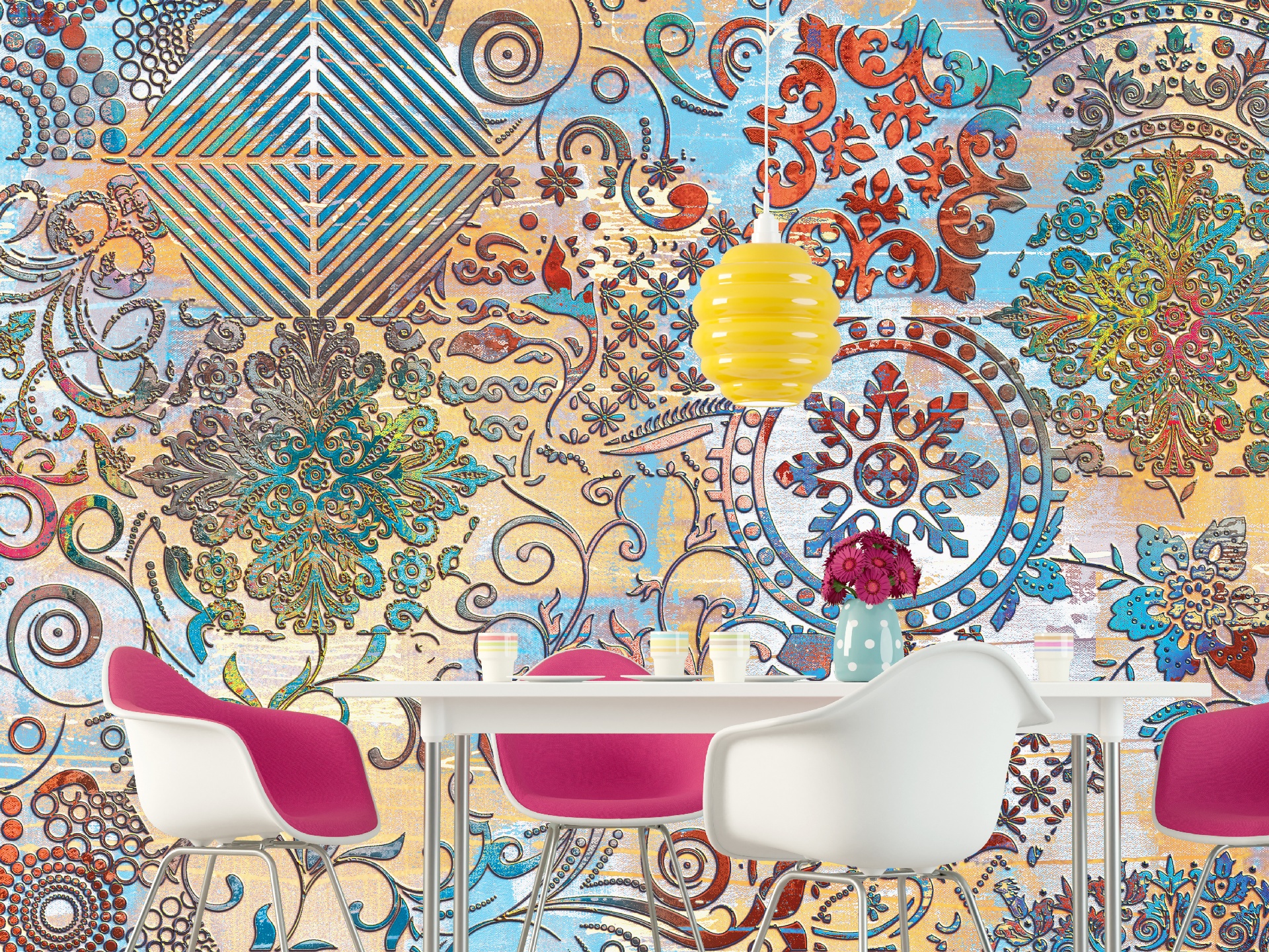 carta-da-parati-acchiappasogni-a-world-of-wonder-ambientata carta da pareti acchiappasogni colorato ambientato