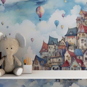carta da parati bambini città nel cielo ambientata
